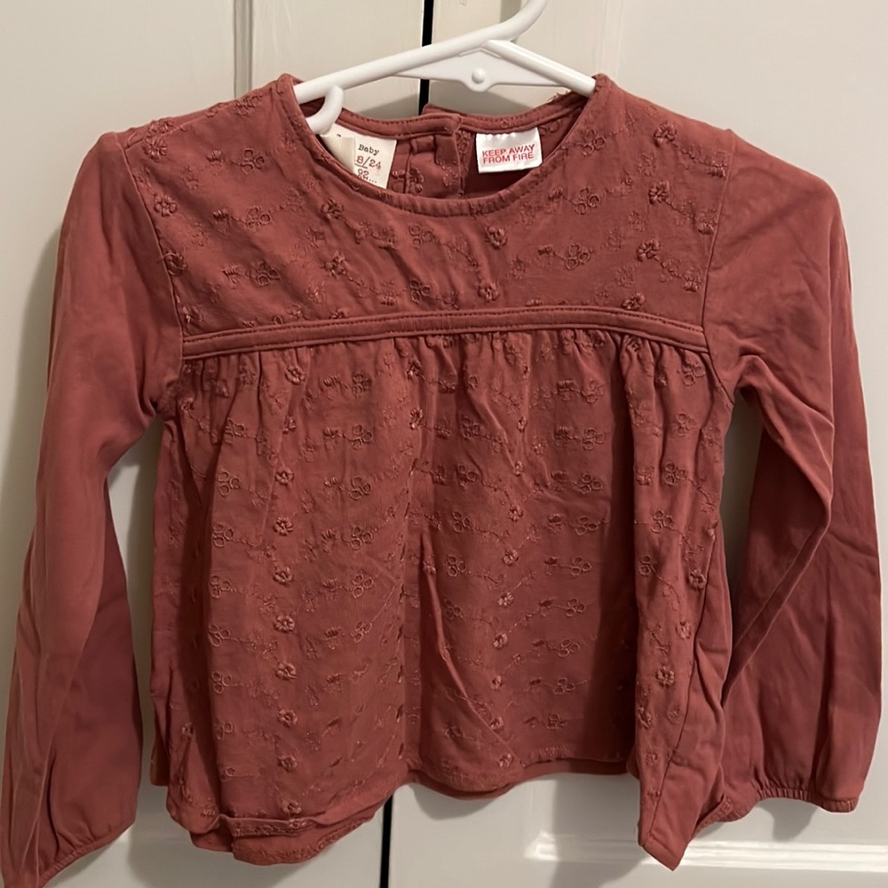 Zara Mauve Embroidered Long-Sleeve Top, Size 18-24M